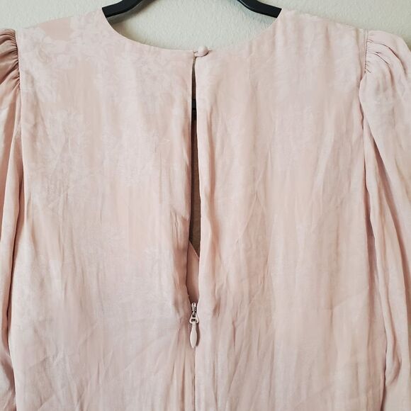 BCBGMAXAZRIA Blush Pink Floral Print Long Sleeve Faux Wrap Dress Size 2 - Picture 5 of 11